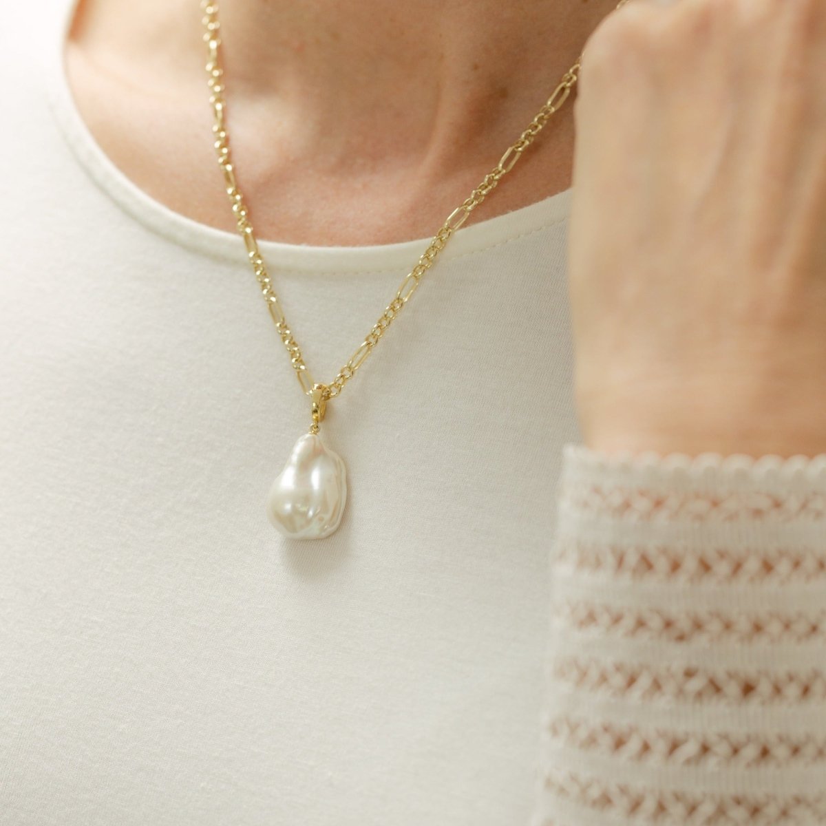 Baroque Pearl Gold Classic Link Chain Necklace (Charm sold with chain or individually) - Lulu B Jewellery