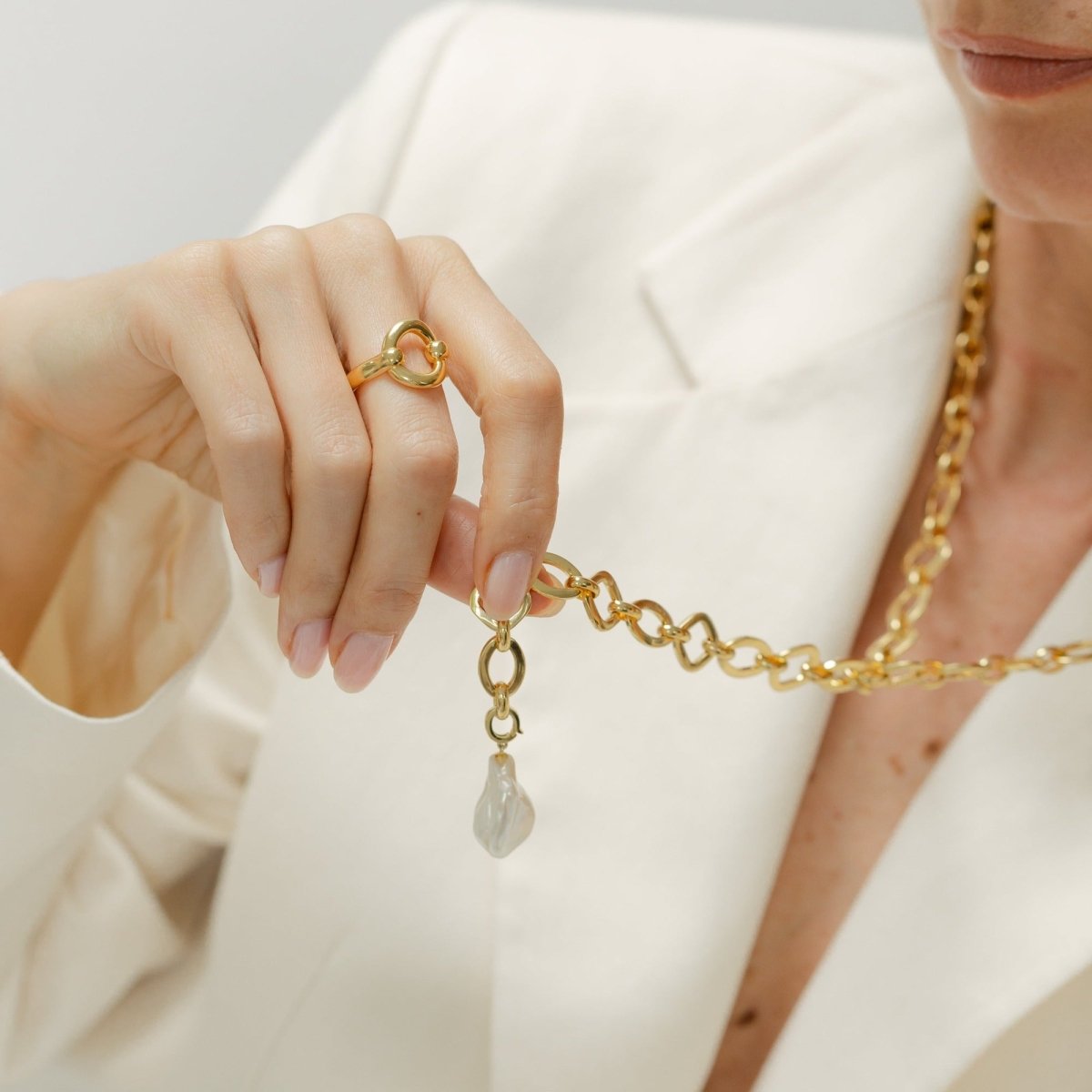 Baroque Pearl Statement Chain Link Gold Necklace - Lulu B Jewellery