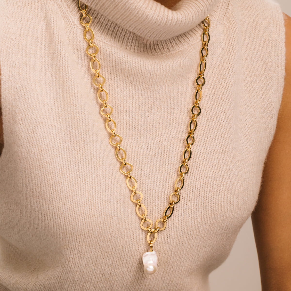 Baroque Pearl Statement Chain Link Gold Necklace - Lulu B Jewellery