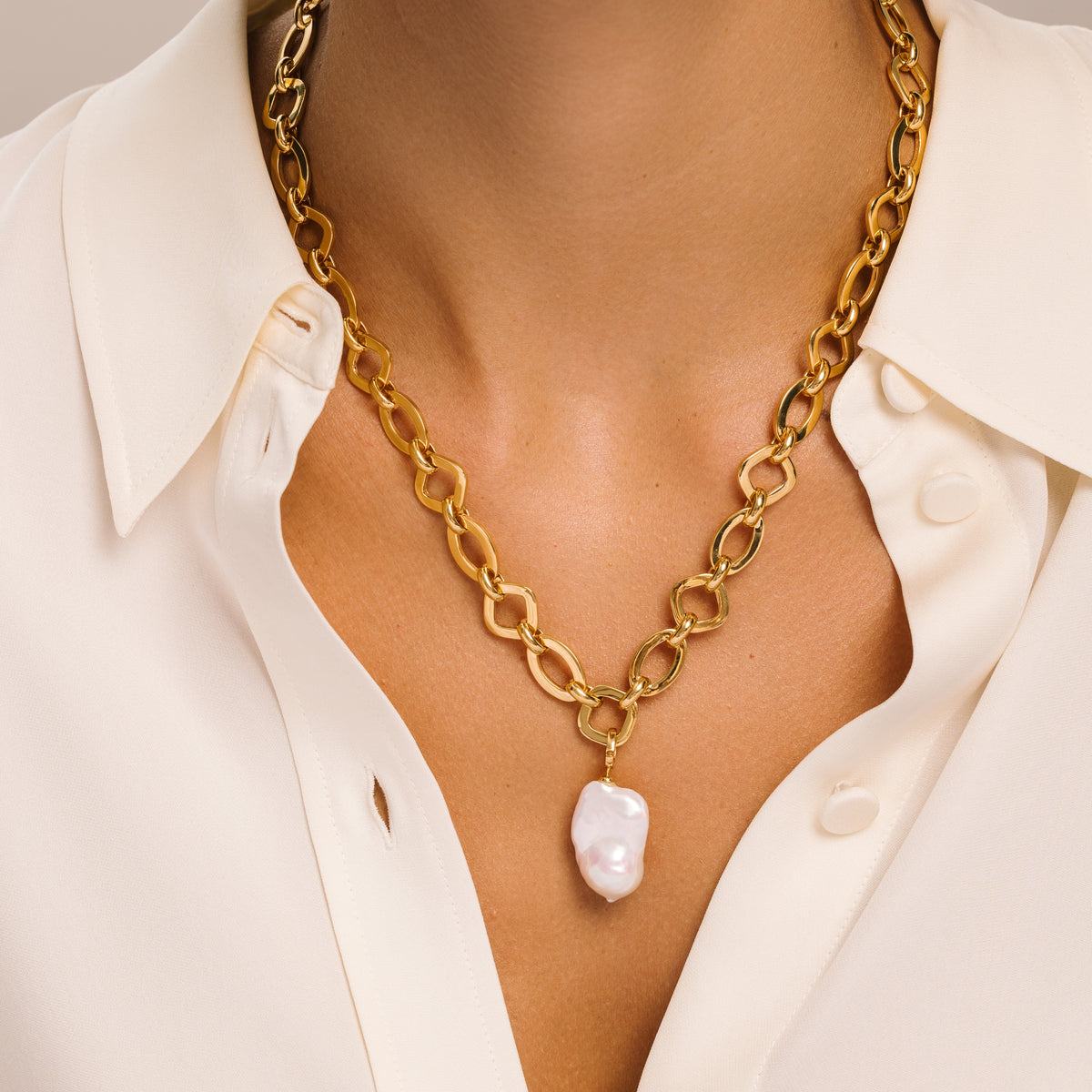 Baroque Pearl Statement Chain Link Gold Necklace - Lulu B Jewellery