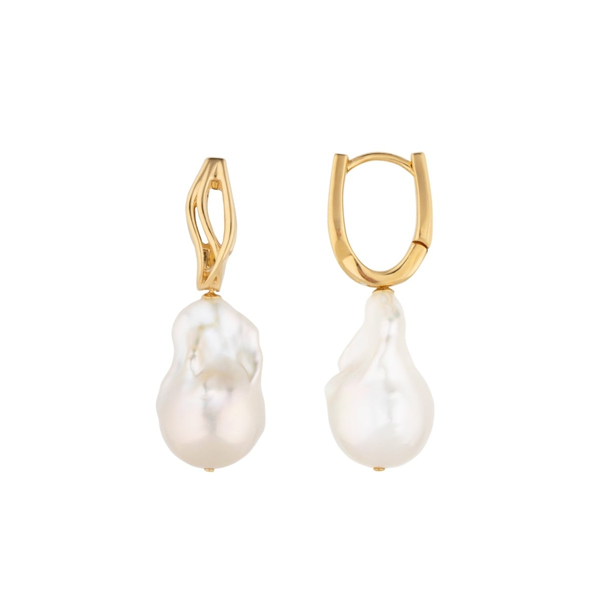 Baroque Pearl Wave Gold Hoop Earrings - Lulu B London - Timeless Jewellery