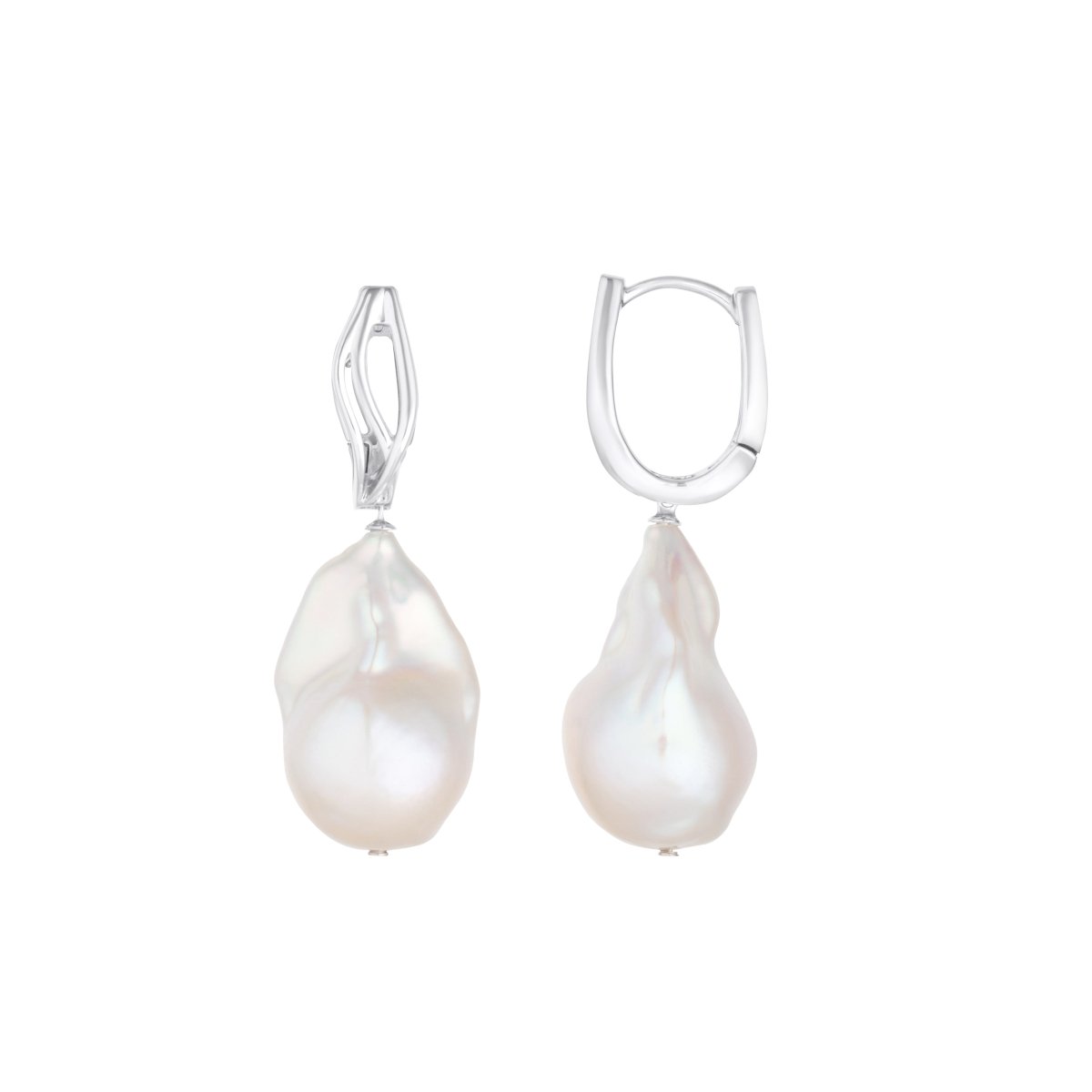 Baroque Pearl Wave Silver Hoop Earrings - Lulu B London - Timeless Jewellery