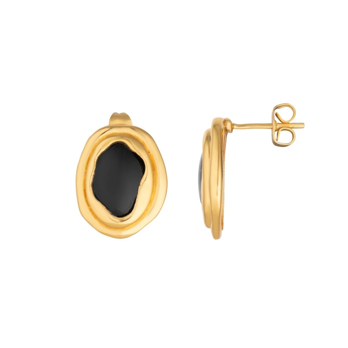 Black Onyx Statement Gold Stud Earrings - Lulu B London - Timeless Jewellery