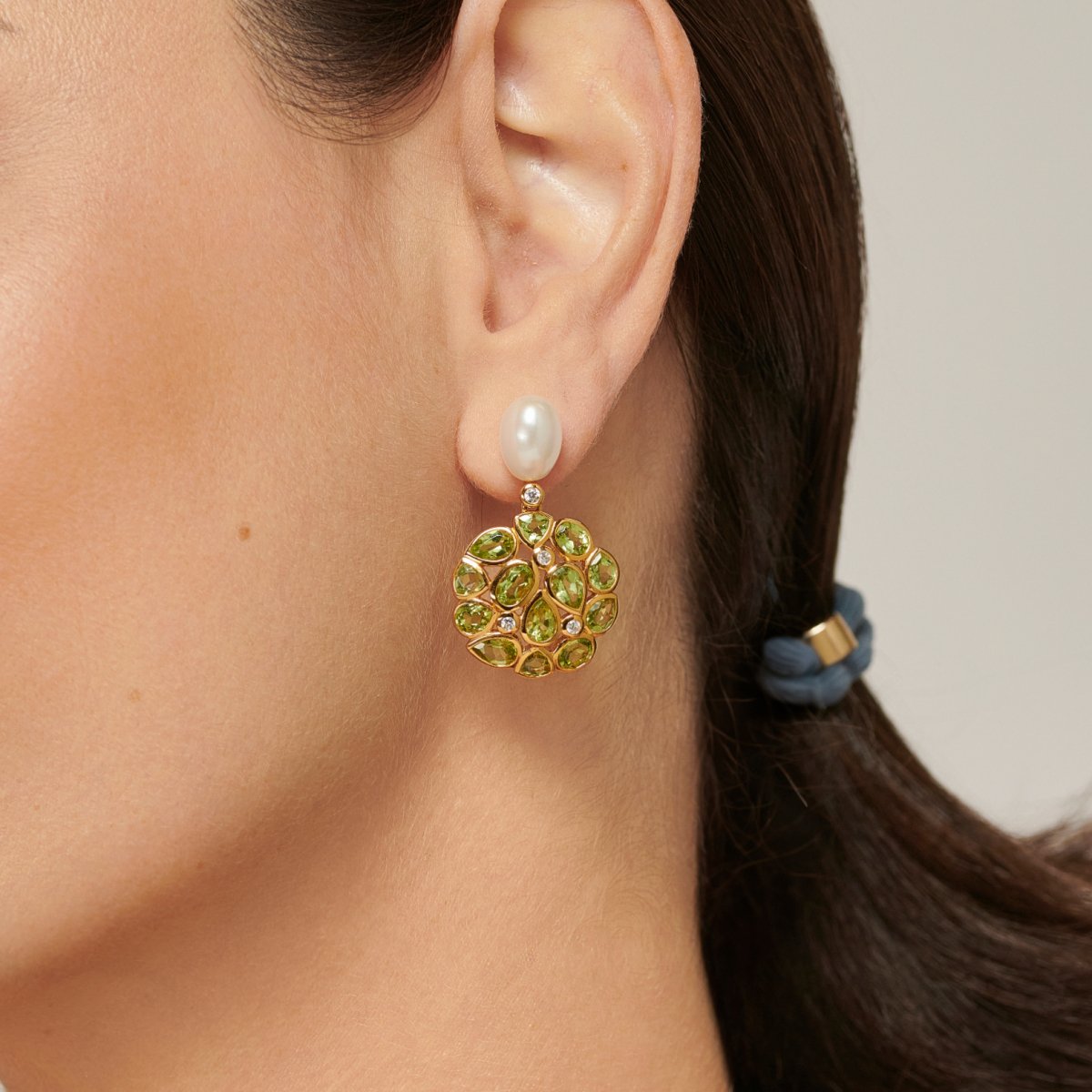 Blue Topaz and Pearl Statement Gold Stud Drop Earrings - Lulu B Jewellery