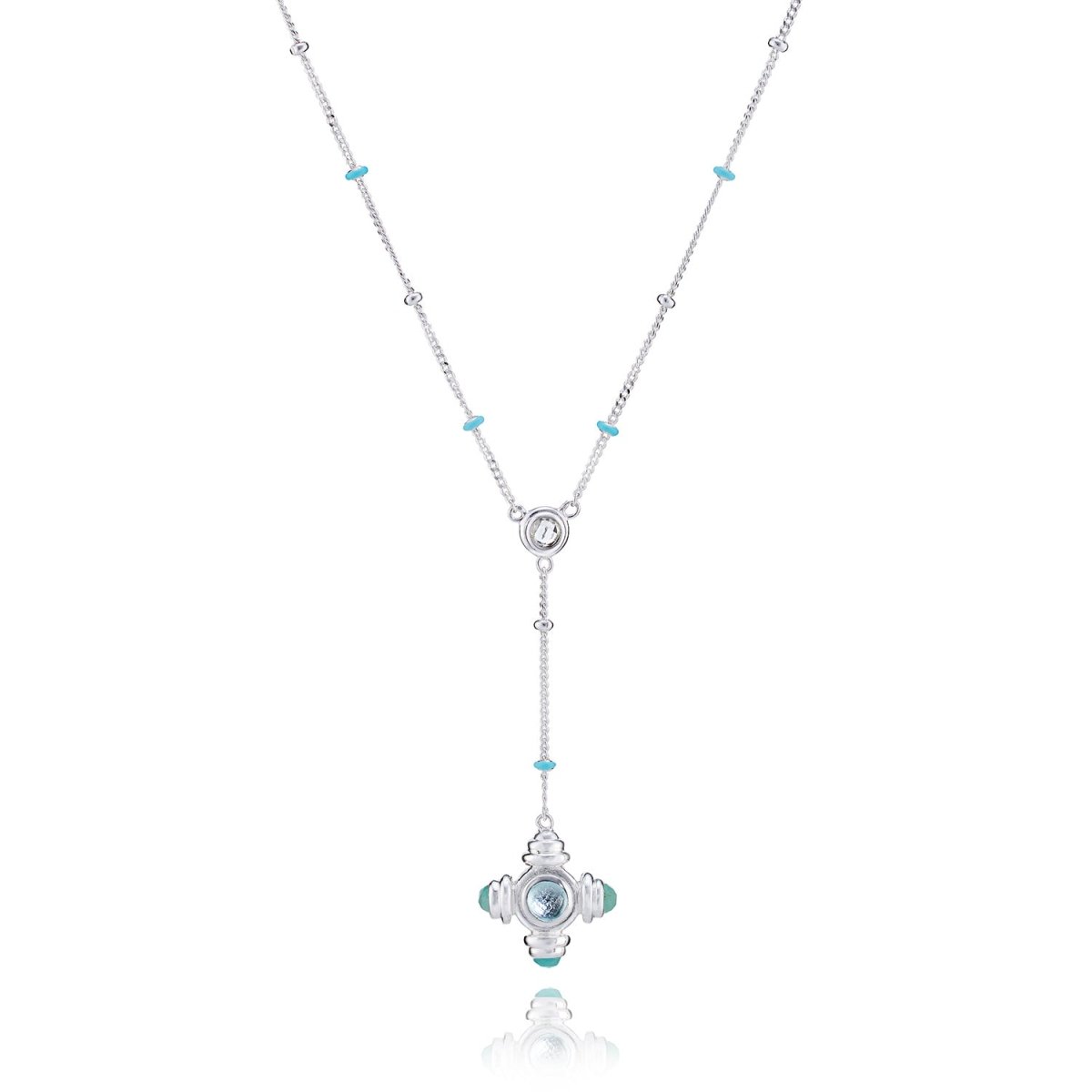 Blue Topaz Cross Silver Lariat Necklace - Lulu B London - Timeless Jewellery