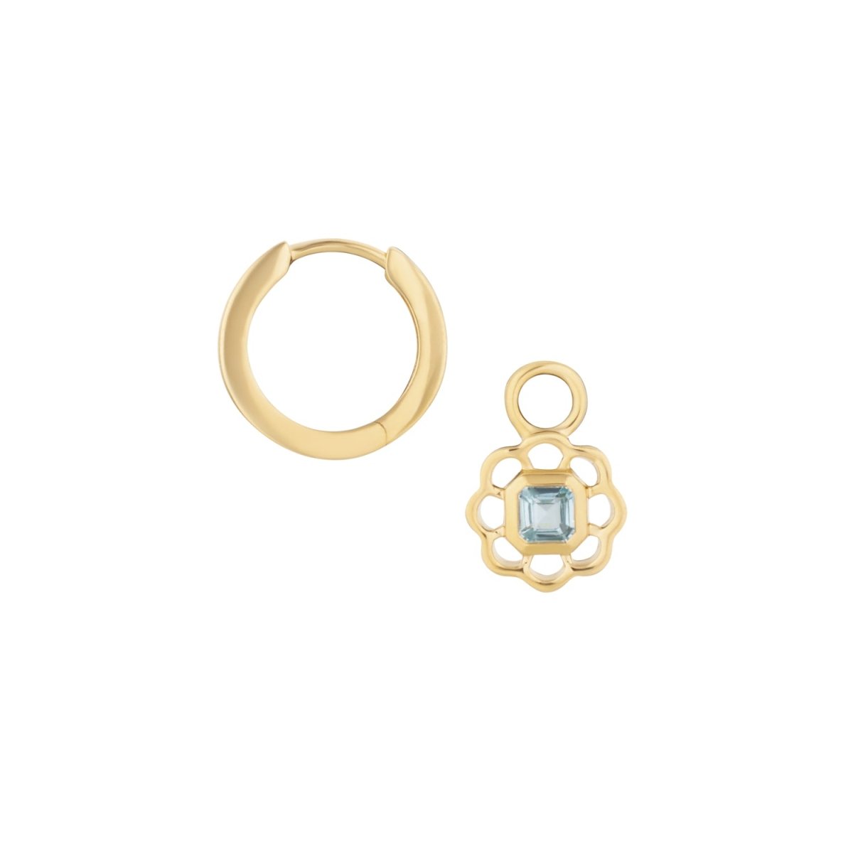 Blue Topaz Gemstone Flower Gold Drop Hoop Earrings - Lulu B Jewellery