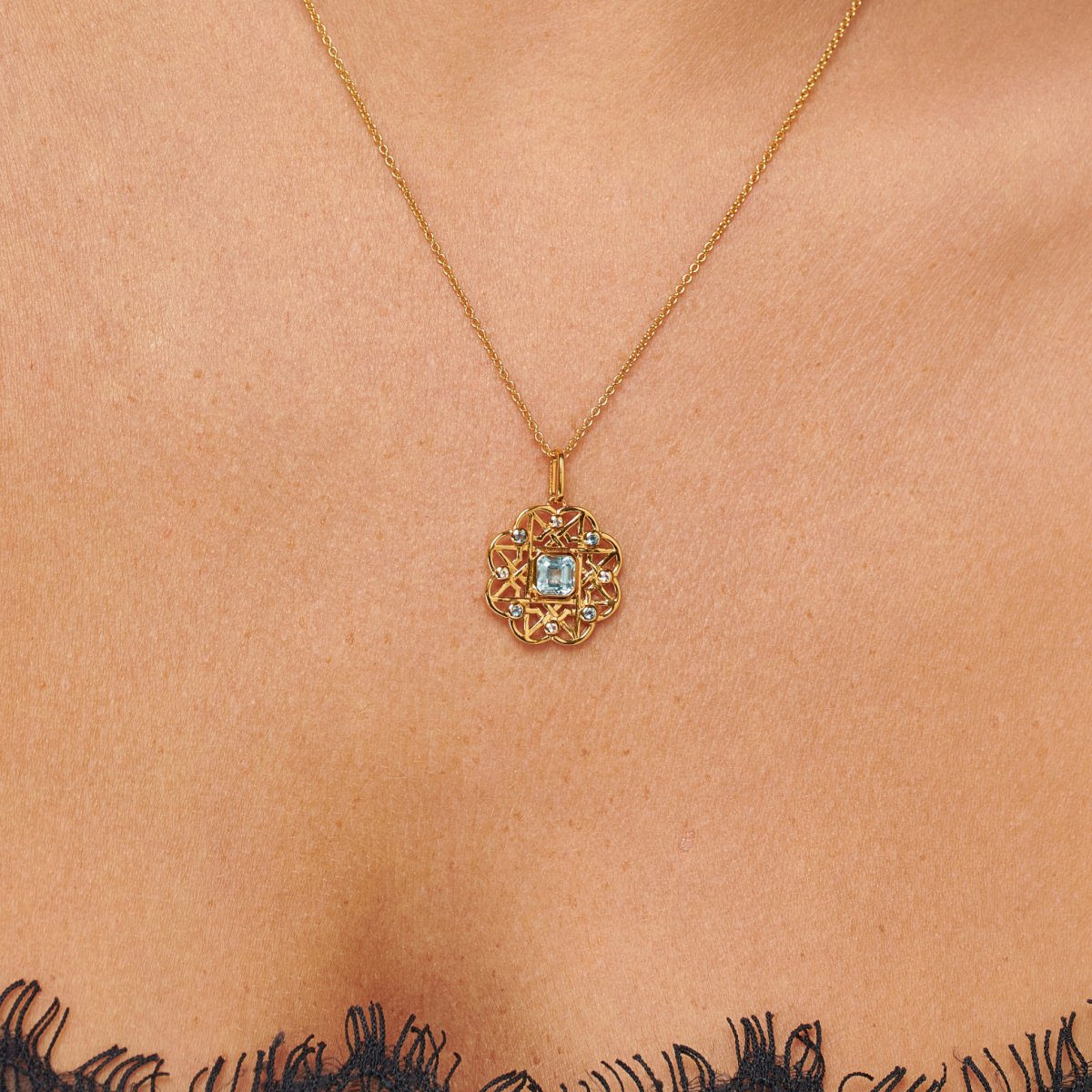 Blue Topaz Gemstone Flower Gold Necklace - Lulu B Jewellery