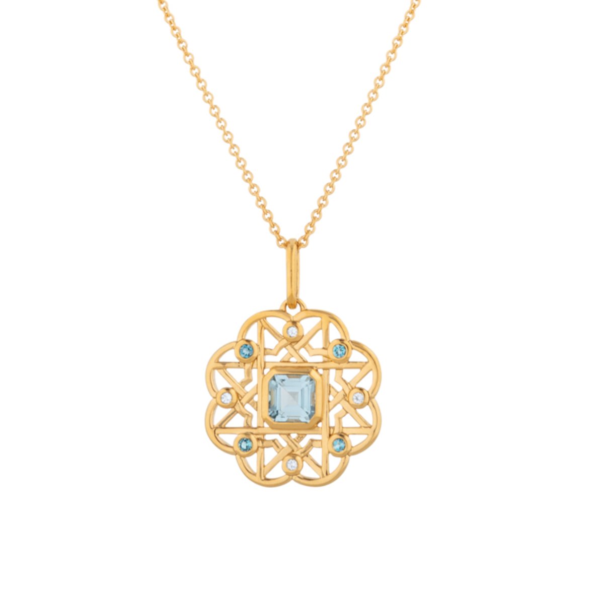 Blue Topaz Gemstone Flower Gold Necklace - Lulu B Jewellery