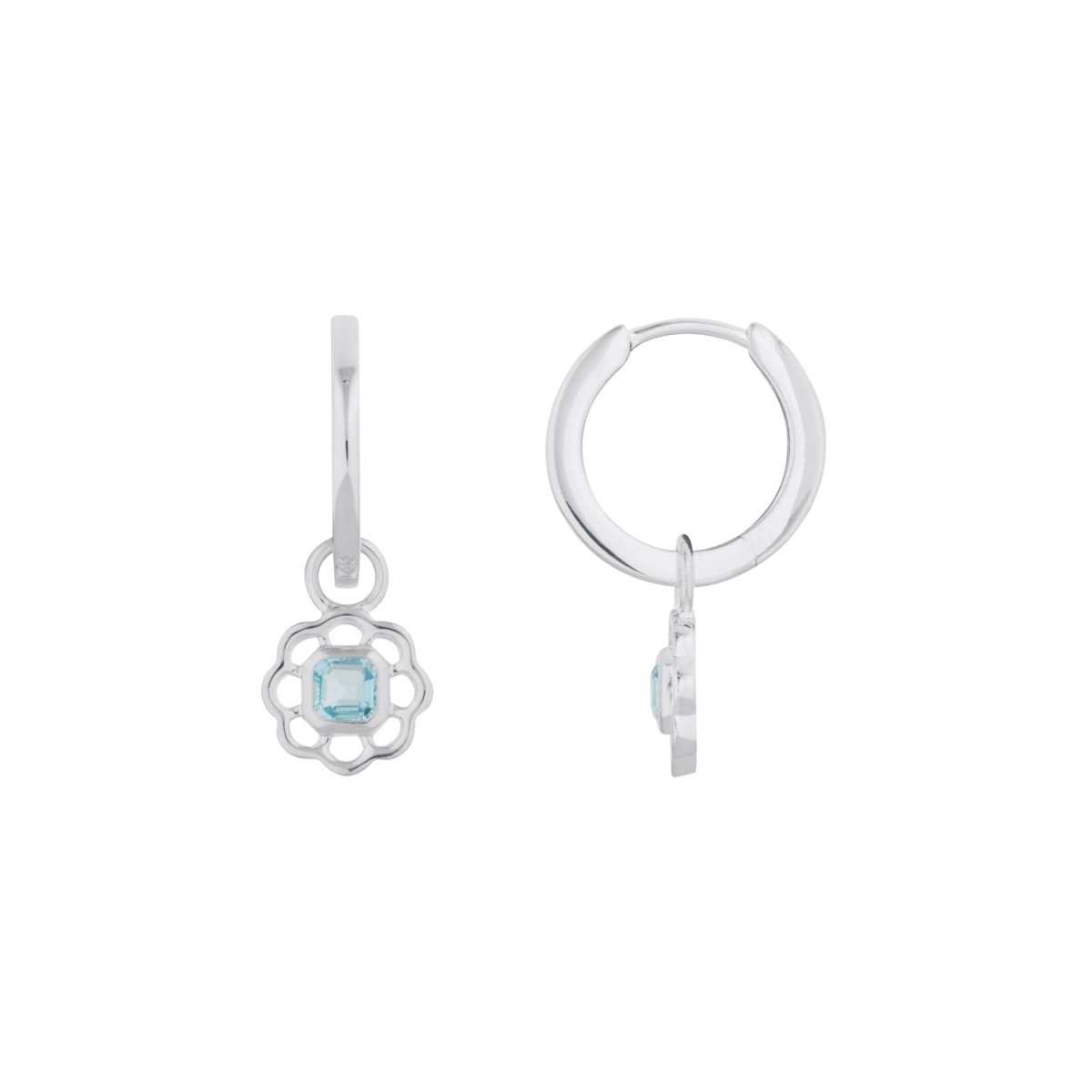 Blue Topaz Gemstone Flower Silver Drop Hoop Earrings - Lulu B Jewellery