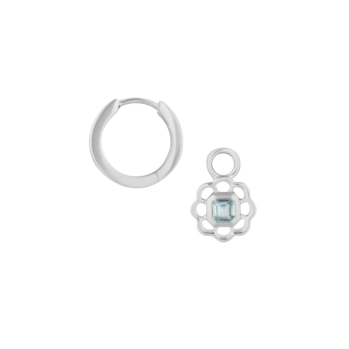 Blue Topaz Gemstone Flower Silver Drop Hoop Earrings - Lulu B Jewellery