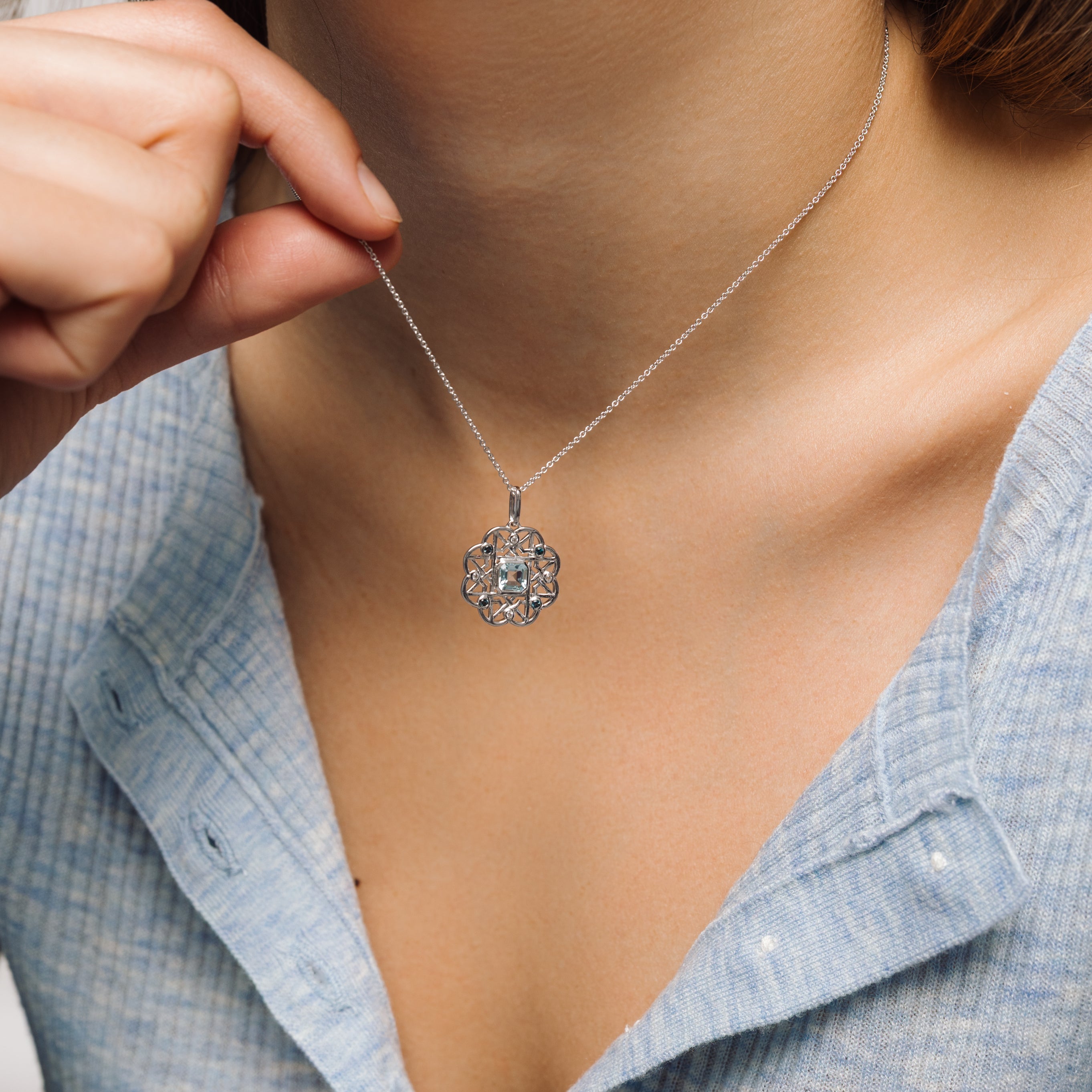 Blue Topaz Gemstone Flower Silver Necklace - Lulu B Jewellery