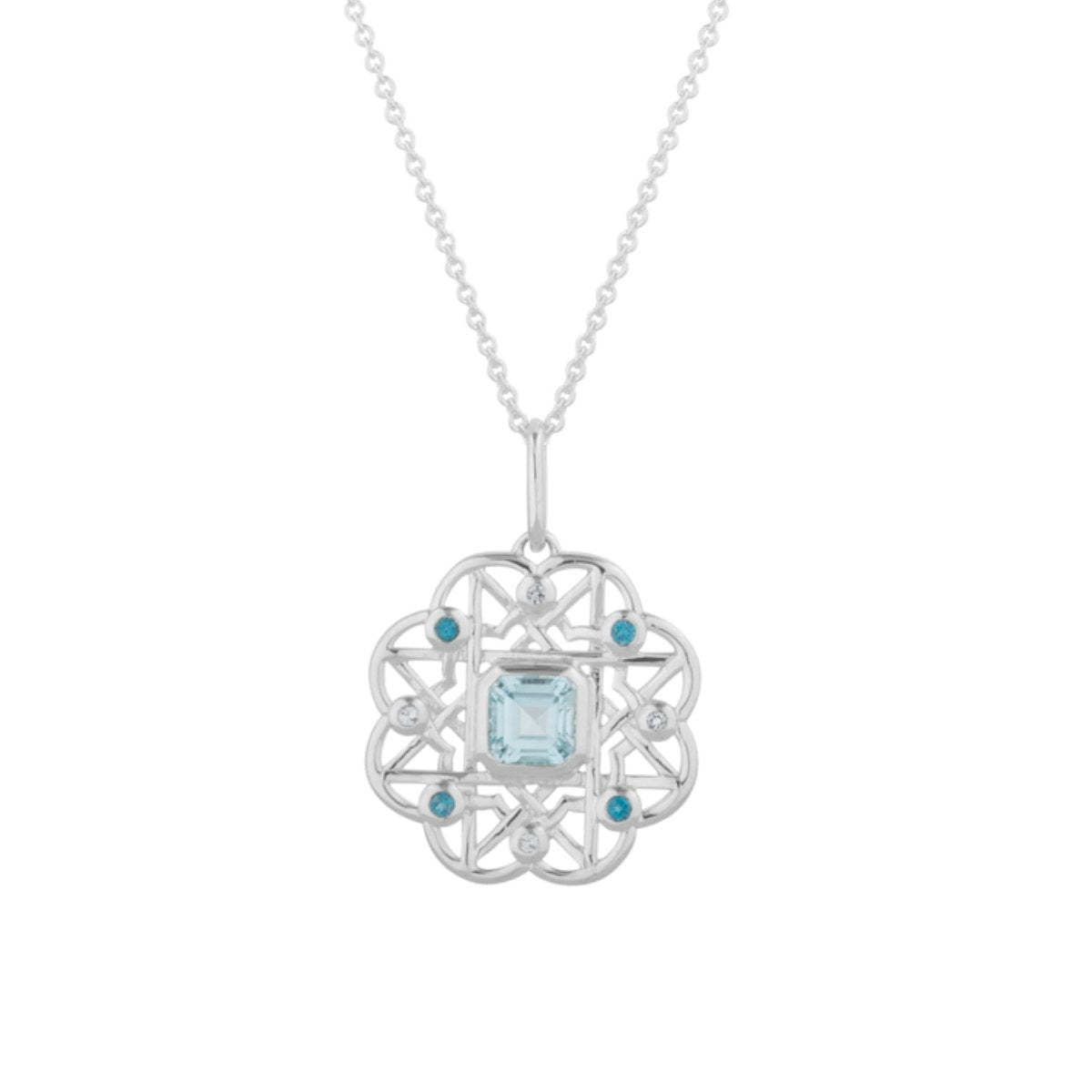 Blue Topaz Gemstone Flower Silver Necklace - Lulu B Jewellery