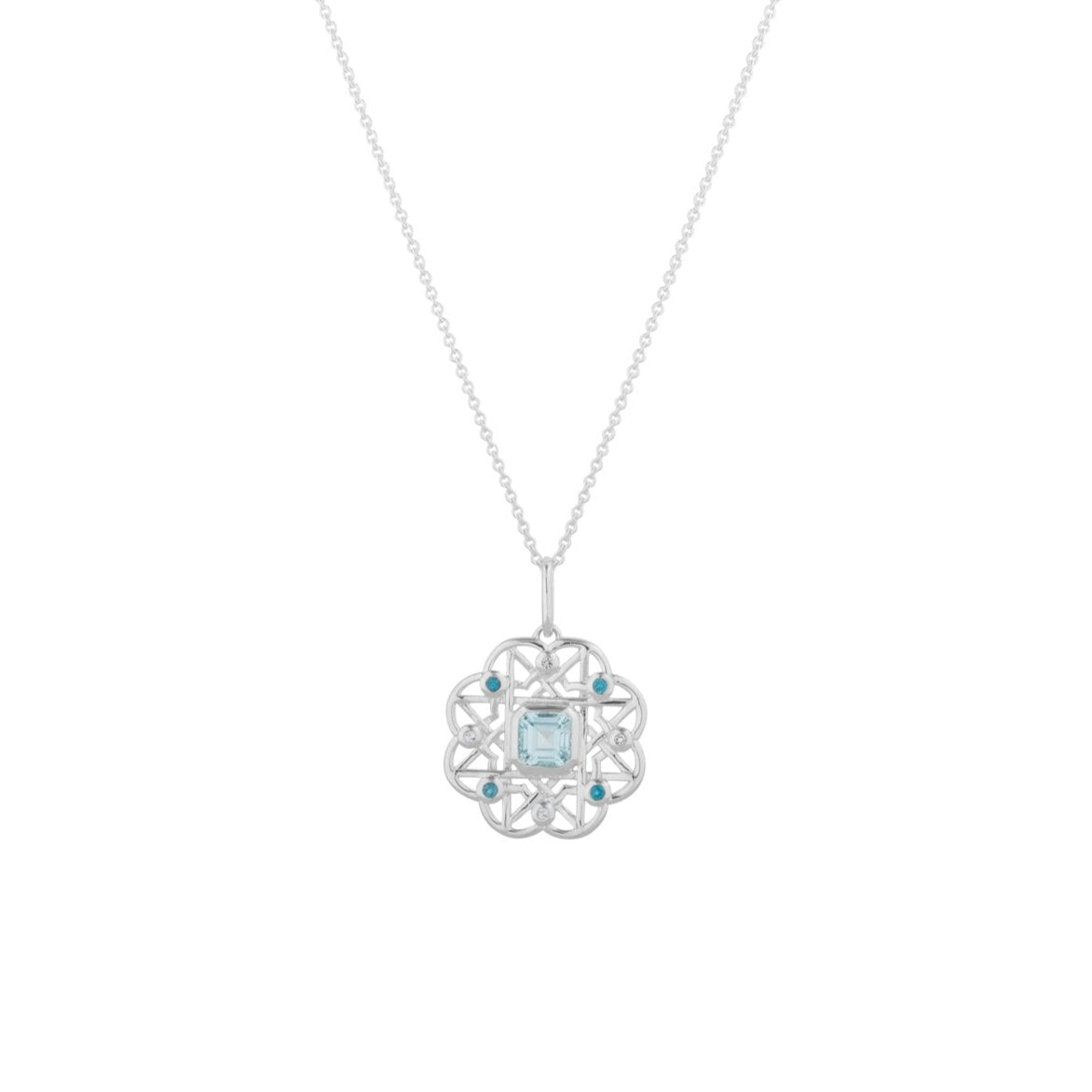 Blue Topaz Gemstone Flower Silver Necklace - Lulu B Jewellery