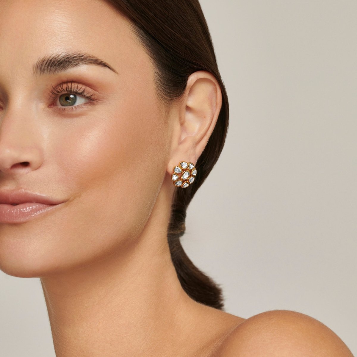 Blue Topaz Statement Gold Stud Earrings - Lulu B London - Timeless Jewellery