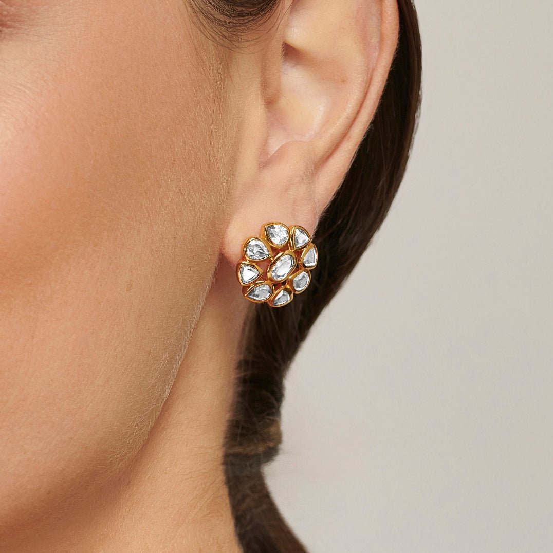 Blue Topaz Statement Gold Stud Earrings - Lulu B London - Timeless Jewellery