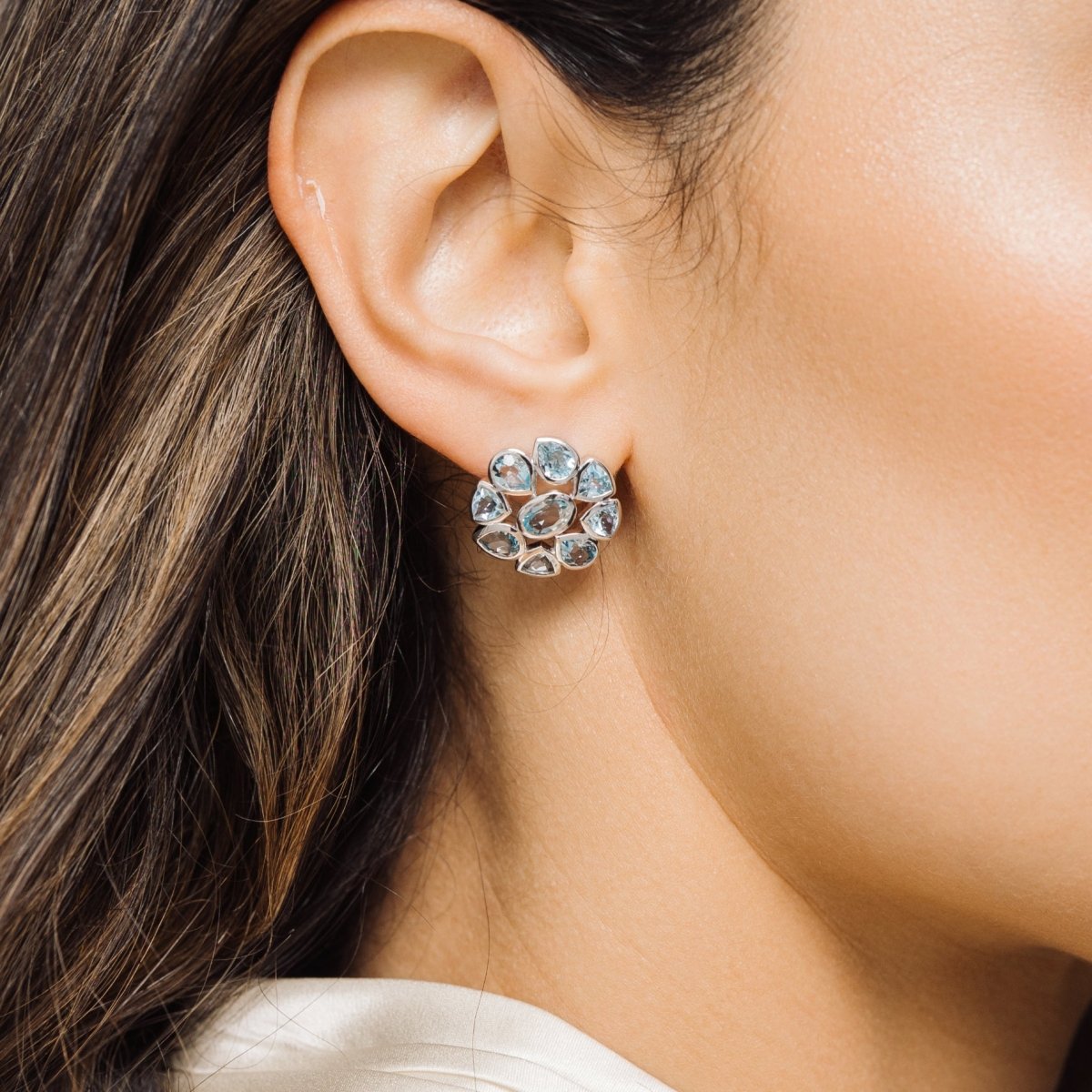 Blue Topaz Statement Silver Stud Earrings - Lulu B London - Timeless Jewellery