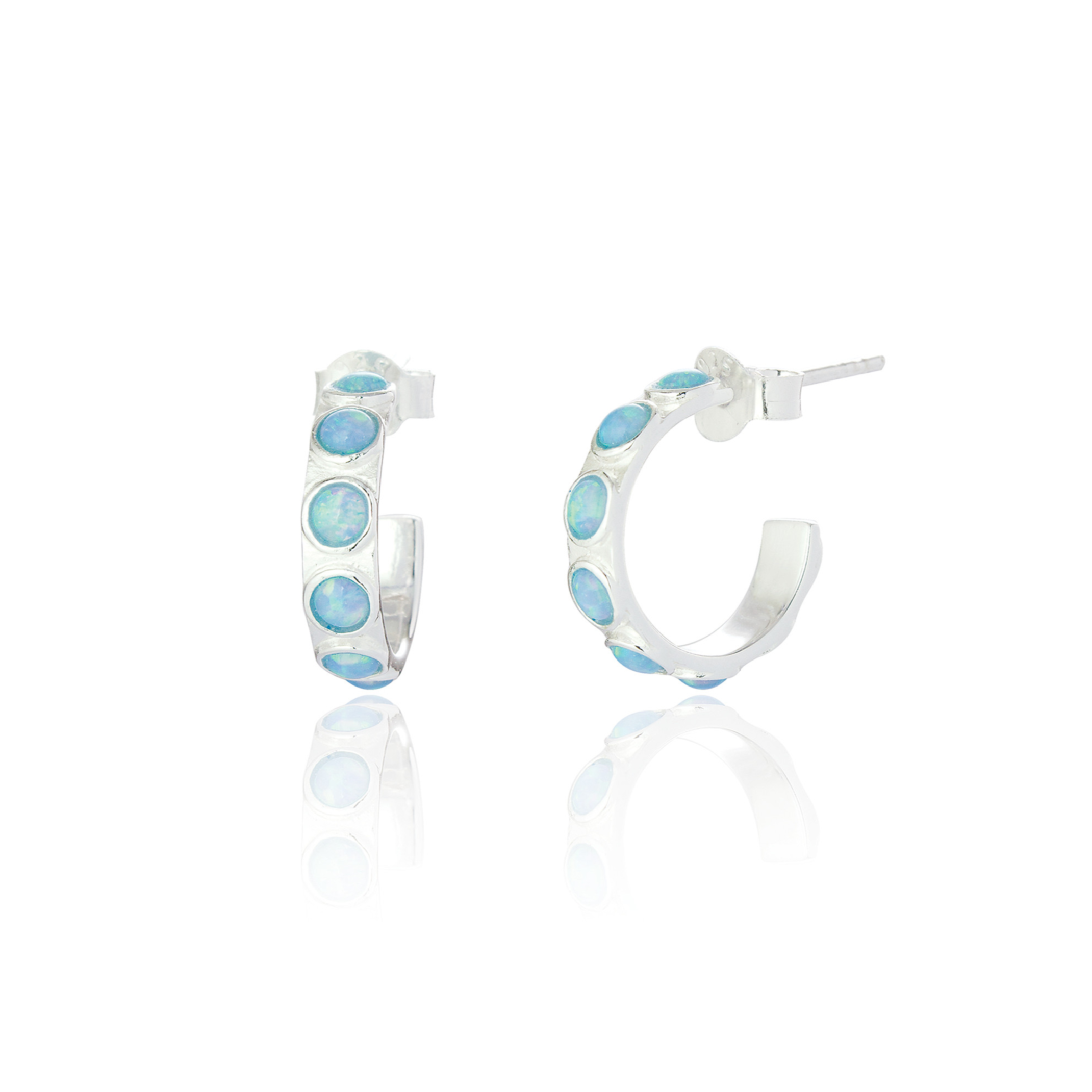 Blue Opal Silver Hoop Earrings - Roma