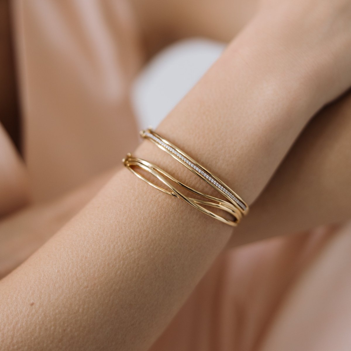 Classic Cubic Zirconia Gold Bangle - Ripple - Lulu B London - Timeless Jewellery