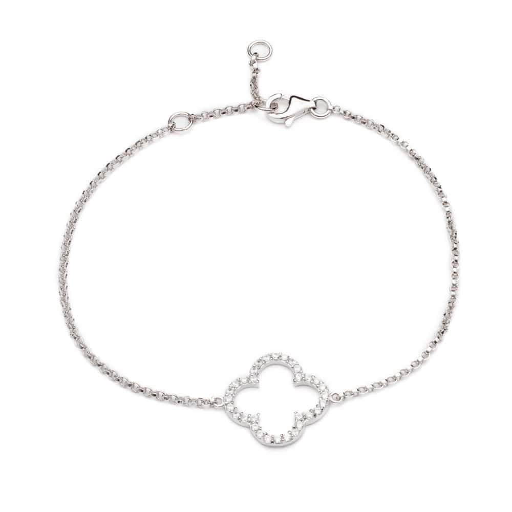 Clover Bracelet with Cubic Zirconia Stones (Silver) - Lulu B Jewellery