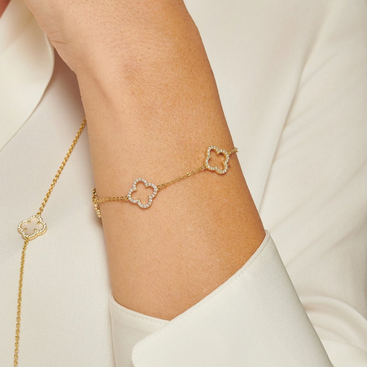 Clover Cubic Zirconia Gold (4 Piece) Bracelet - Lulu B Jewellery