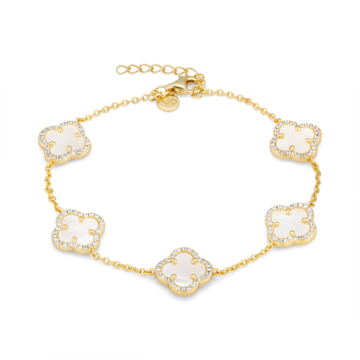 Clover Gold Bracelet (5 Piece) with Mother of Pearl and Cubic Zirconia - Lulu B Jewellery