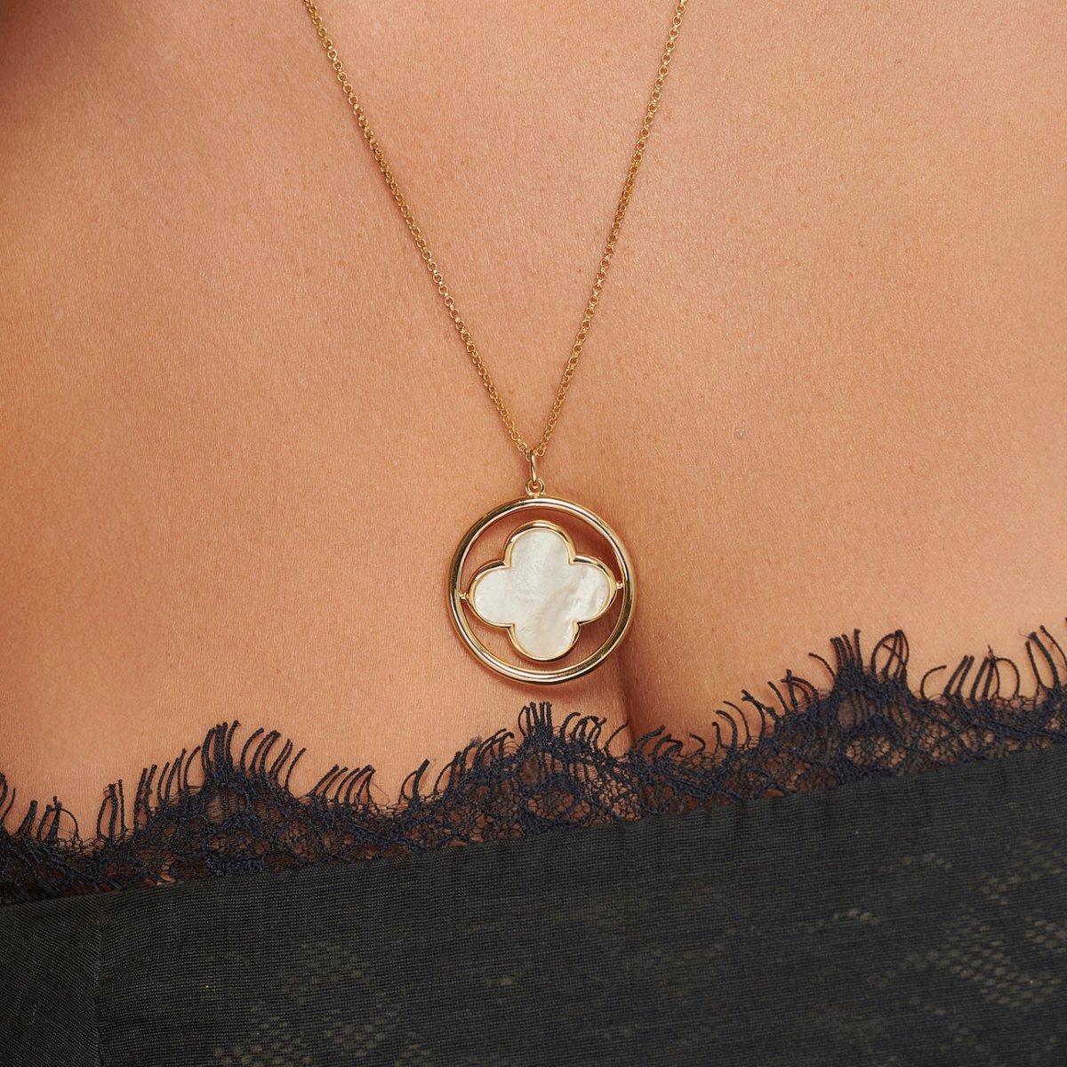 Clover Gold Large Swivel Necklace with Mother of Pearl - Lulu B Jewellery