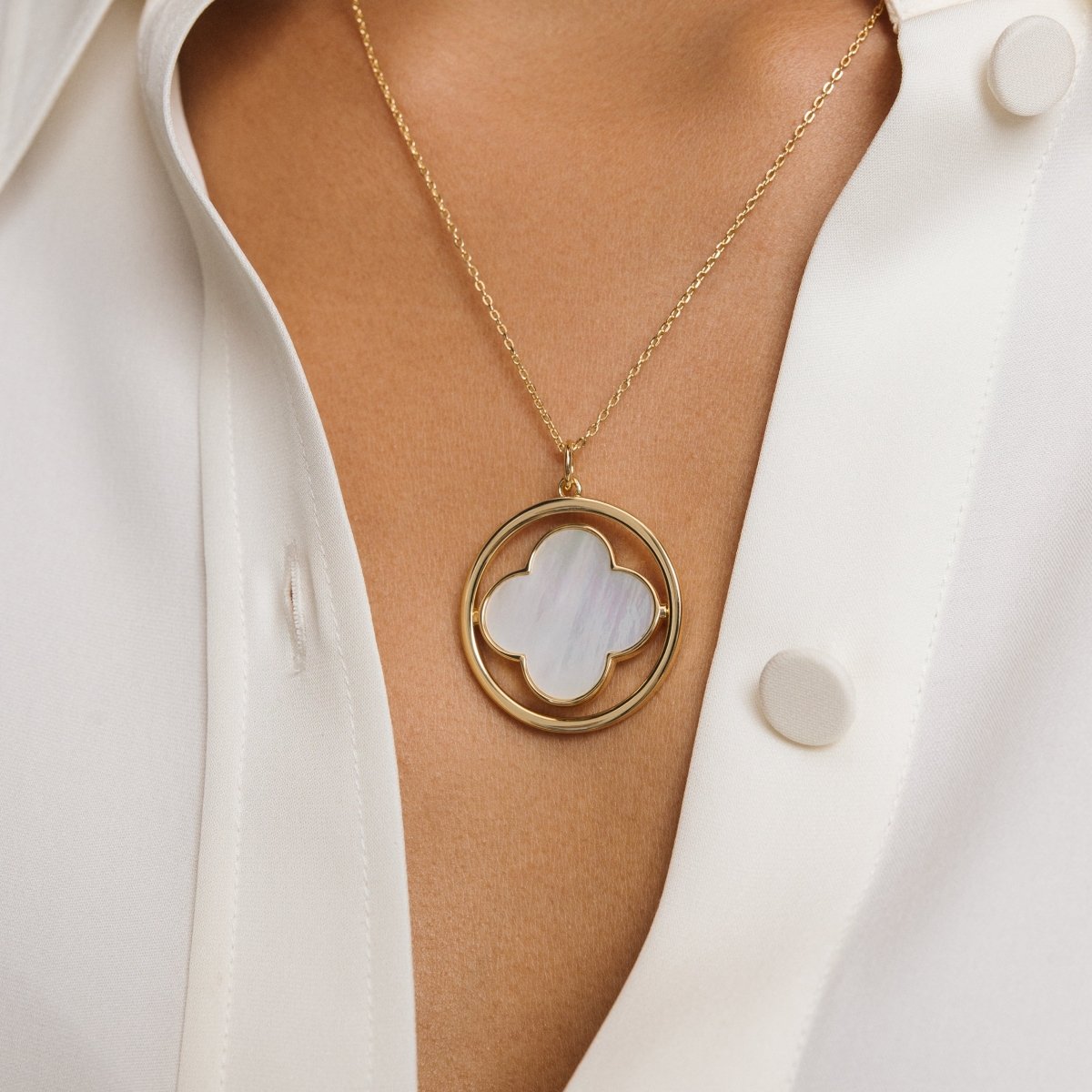 Clover Gold Large Swivel Necklace with Mother of Pearl (Long) - Lulu B London - Timeless Jewellery