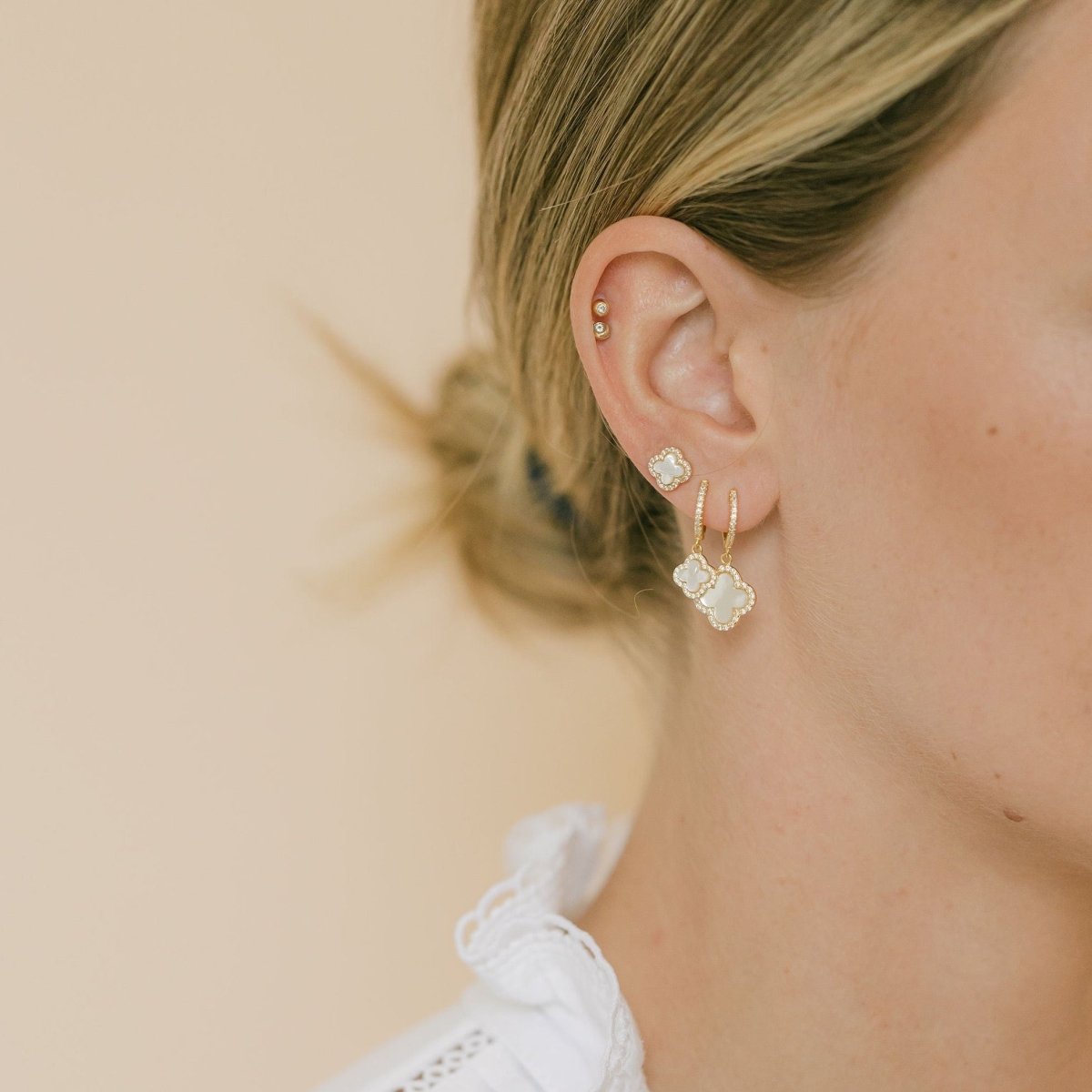 Clover Hoop Earrings with Mother of Pearl (Silver) - Lulu B Jewellery