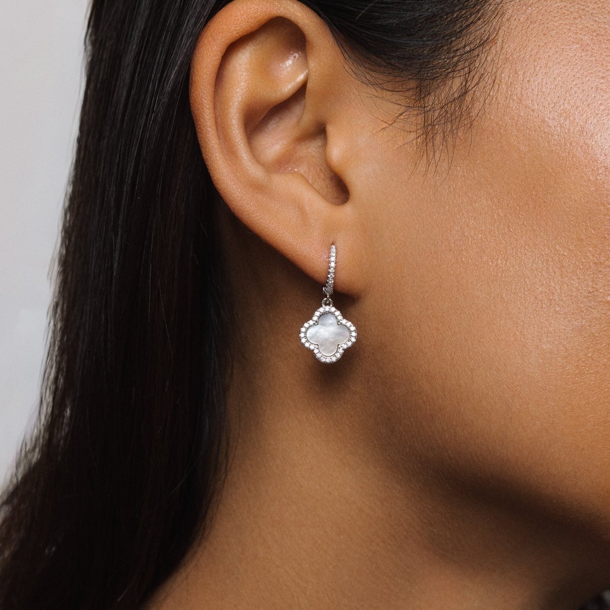 Clover Hoops with Mother of Pearl (Silver) (Large) - Lulu B London - Timeless Jewellery