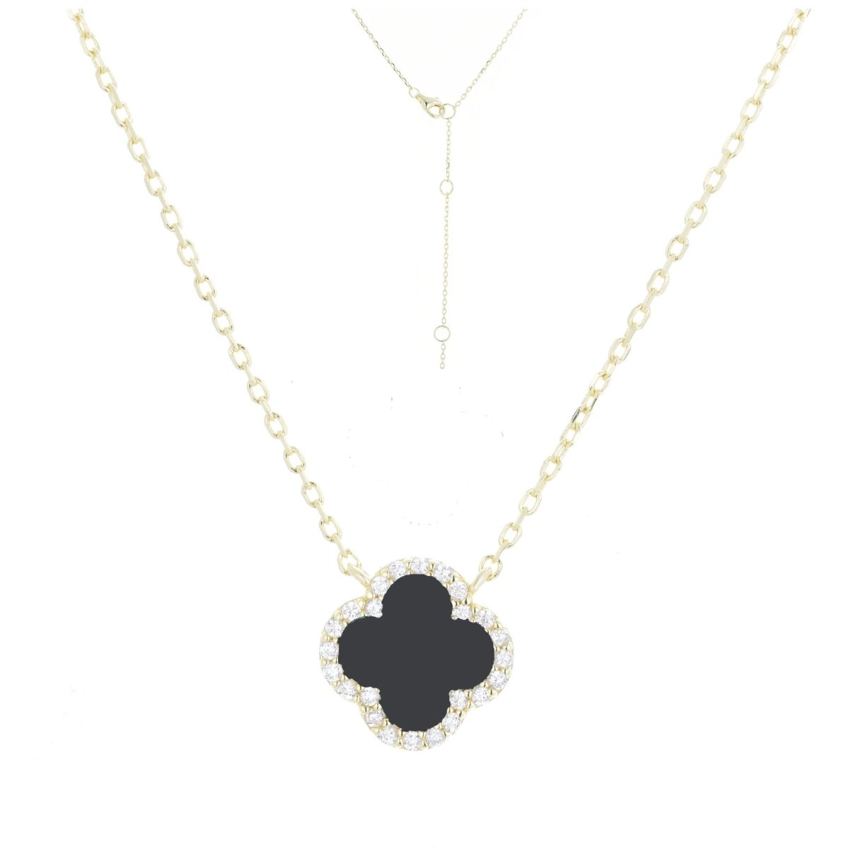 Clover Necklace with Black Onyx and Cubic Zirconia (Gold) - Lulu B Jewellery