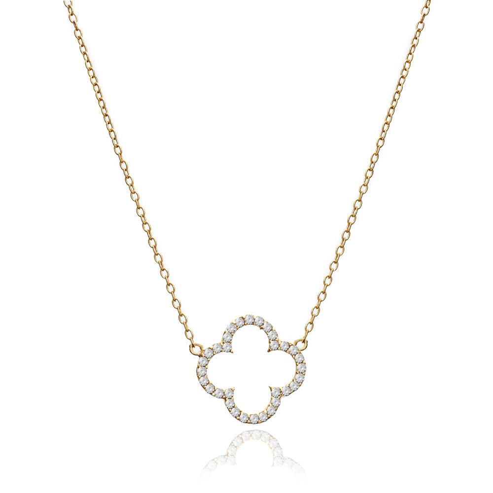 Clover Necklace with Cubic Zirconia (Gold) - Lulu B Jewellery