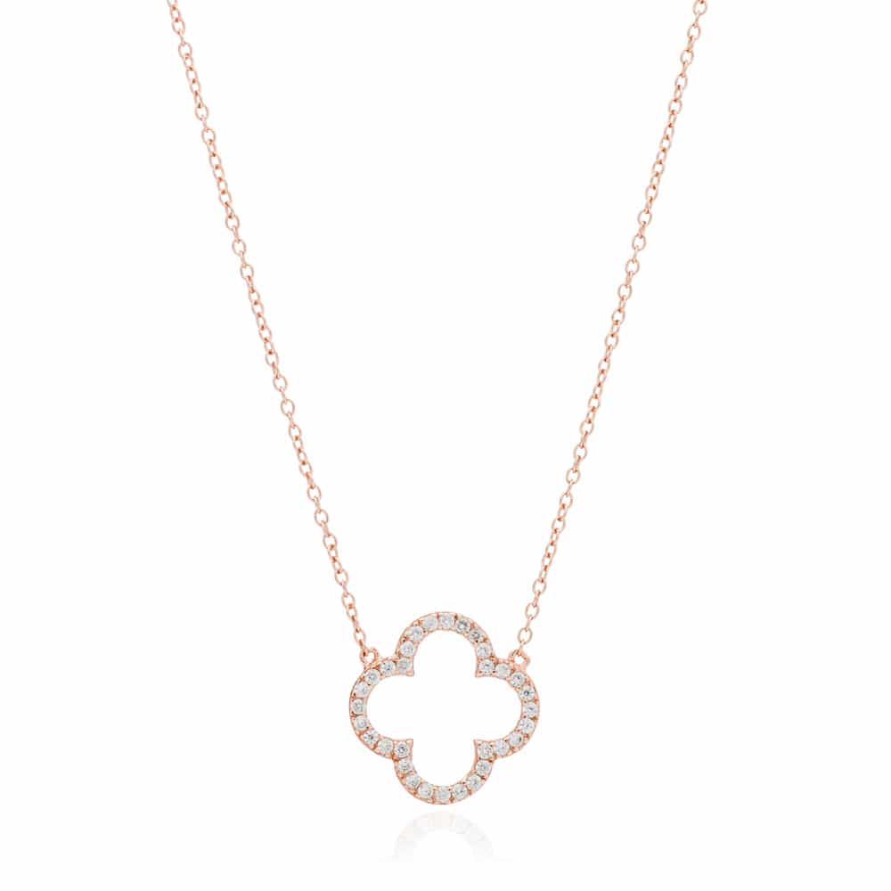 Clover Necklace with Cubic Zirconia (Rose Gold) - Lulu B Jewellery