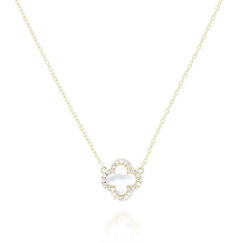 Clover Necklace with Mother of Pearl and Cubic Zirconia (Gold) - Lulu B Jewellery