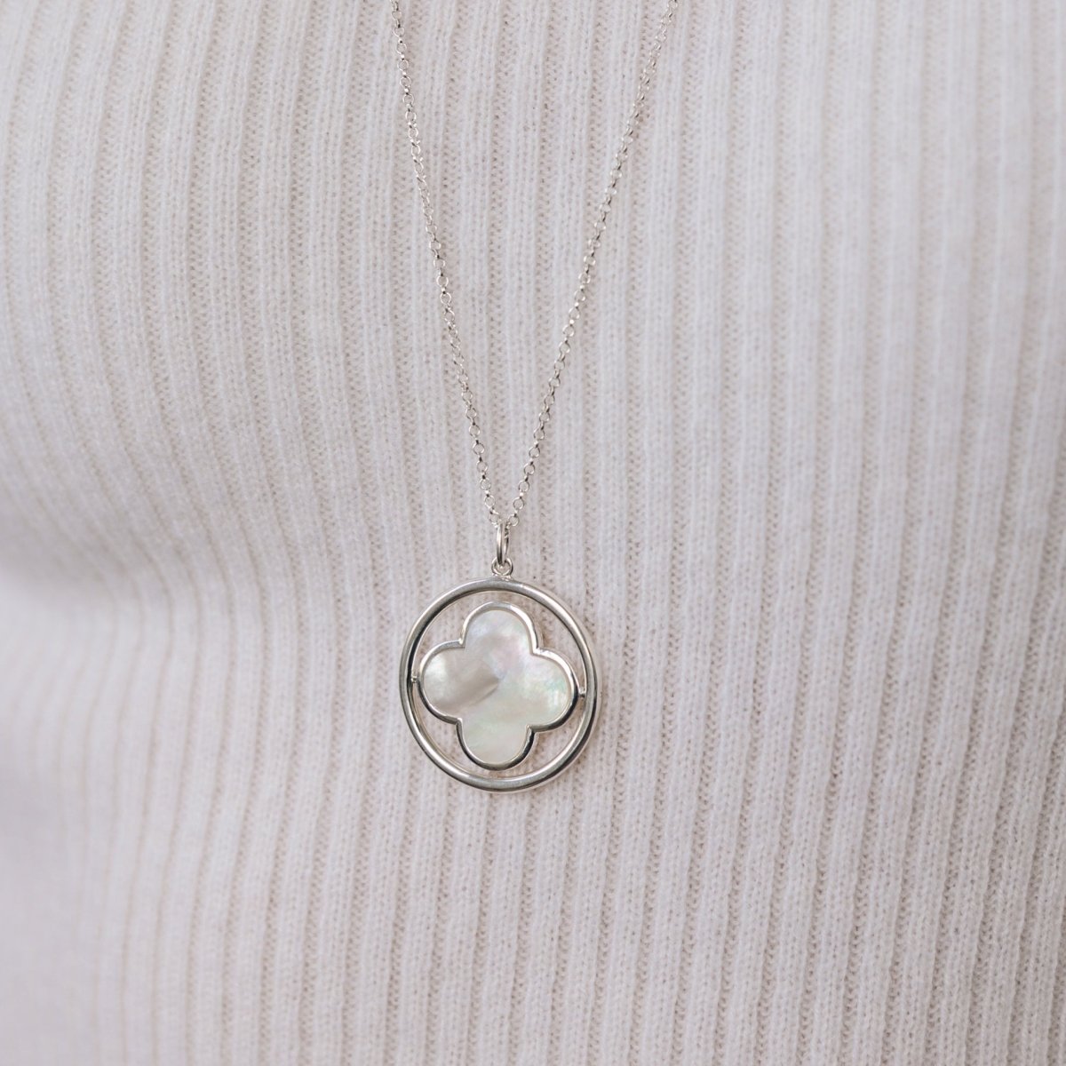 Clover Silver Large Swivel Necklace with Mother of Pearl (Long) - Lulu B London - Timeless Jewellery