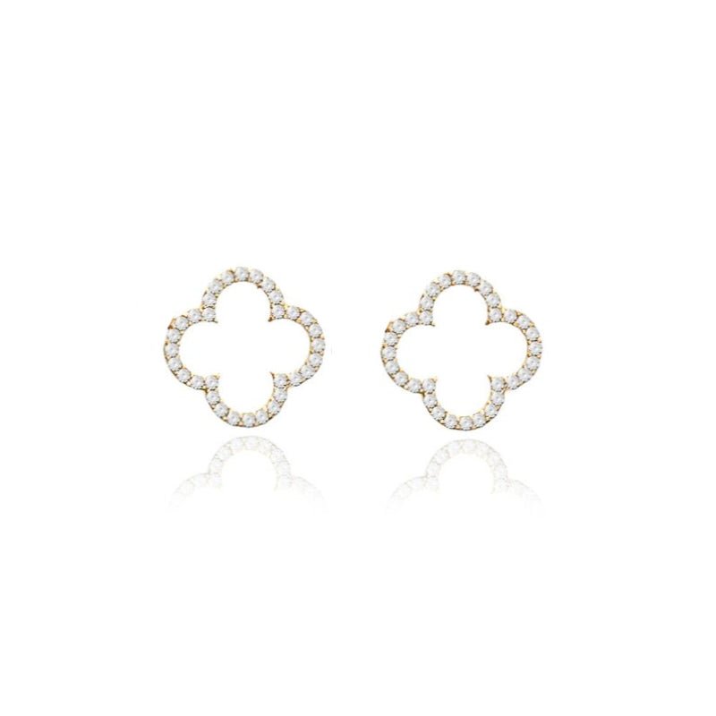 Clover Studs with Cubic Zirconia (Gold) - Lulu B Jewellery