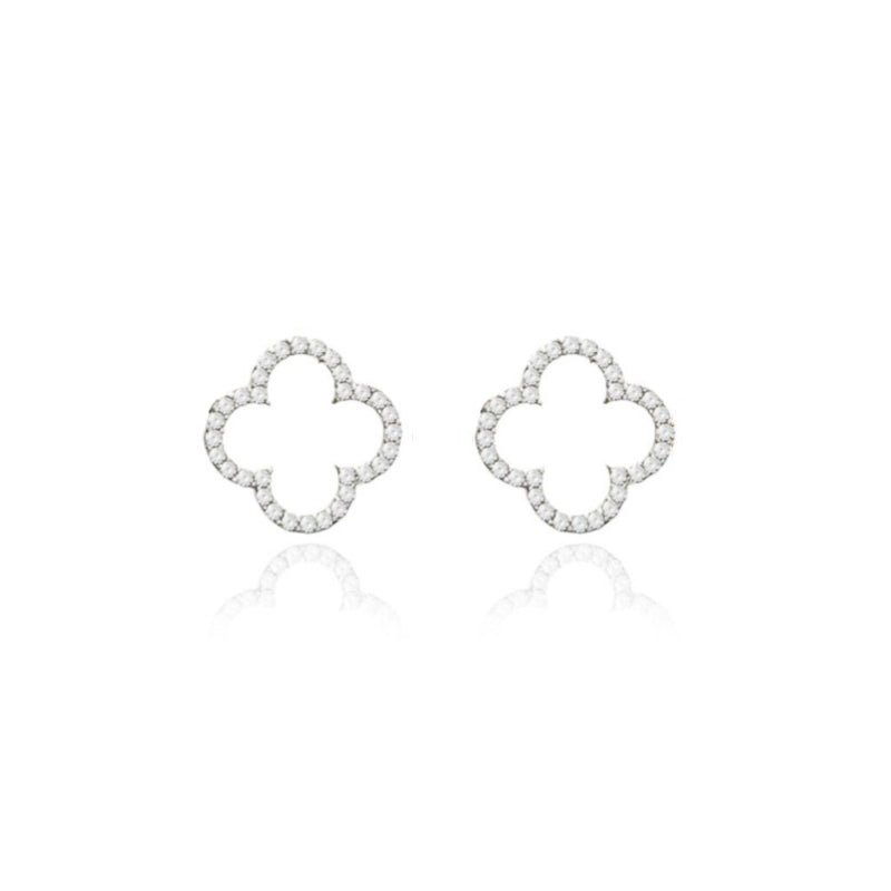 Clover Studs with Cubic Zirconia (Silver) - Lulu B Jewellery