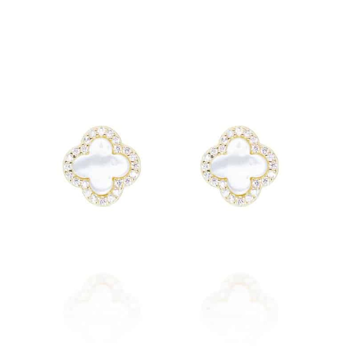 Clover Studs with Mother of Pearl and Cubic Zirconia (Gold)(Large) - Lulu B Jewellery