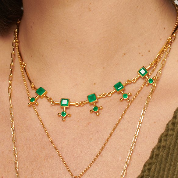 Cross Green Onyx Gold Choker Necklace - Lulu B Jewellery