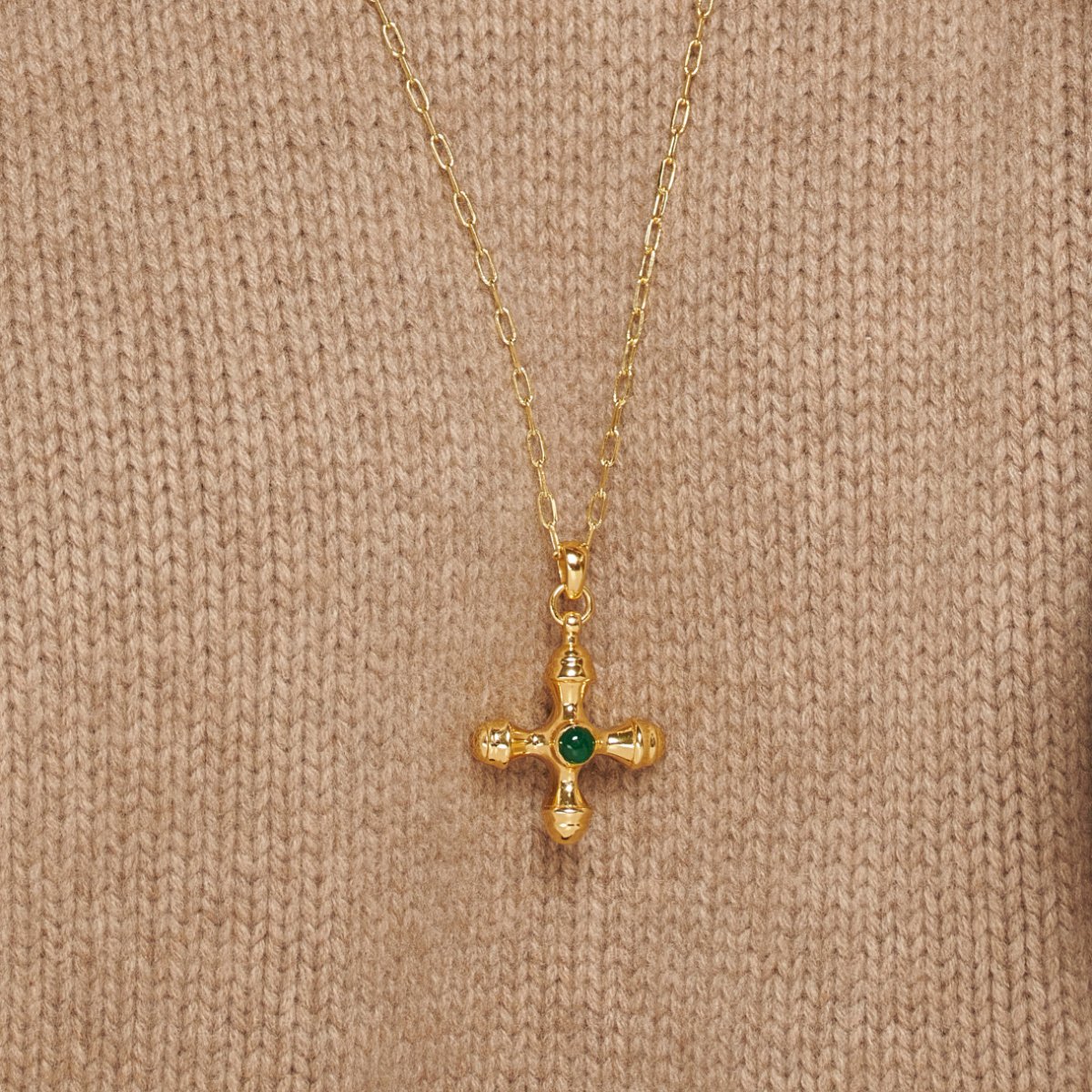 Cross Green Onyx Gold Long Necklace - Lulu B Jewellery