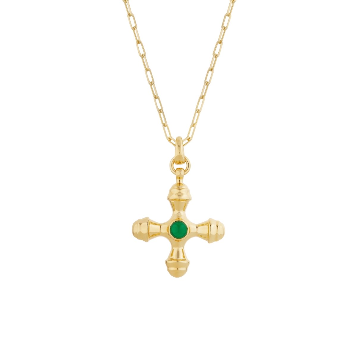 Cross Green Onyx Gold Long Necklace - Lulu B Jewellery