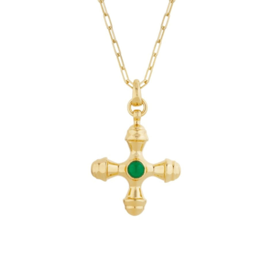 Cross Green Onyx Gold Long Necklace - Lulu B Jewellery