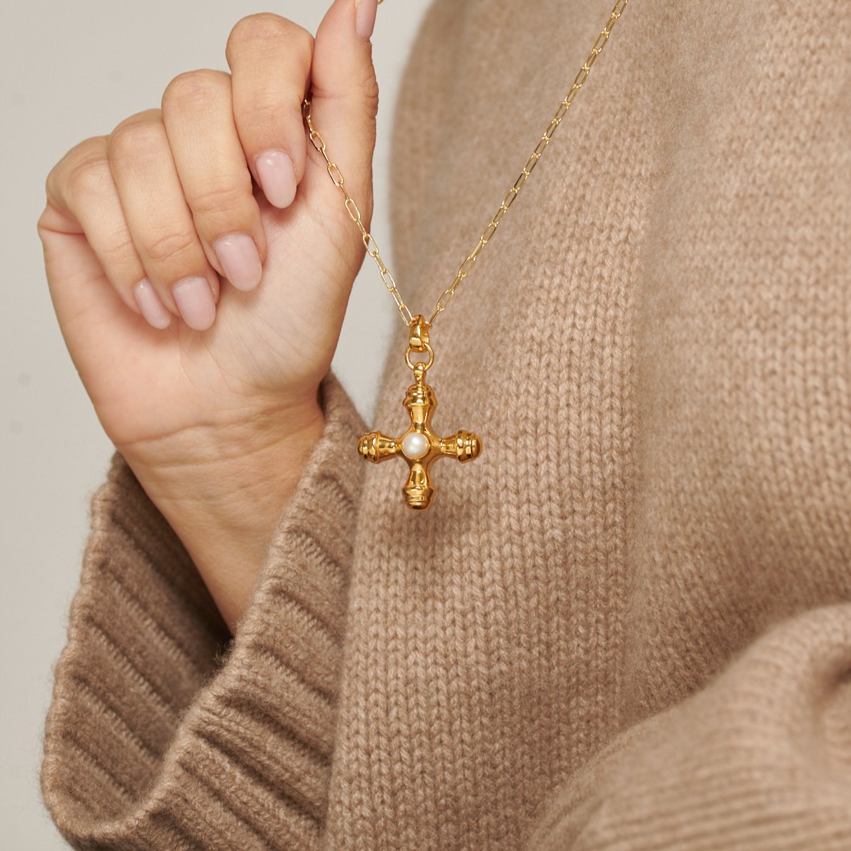 Cross Pearl Gold Long Necklace - Lulu B Jewellery