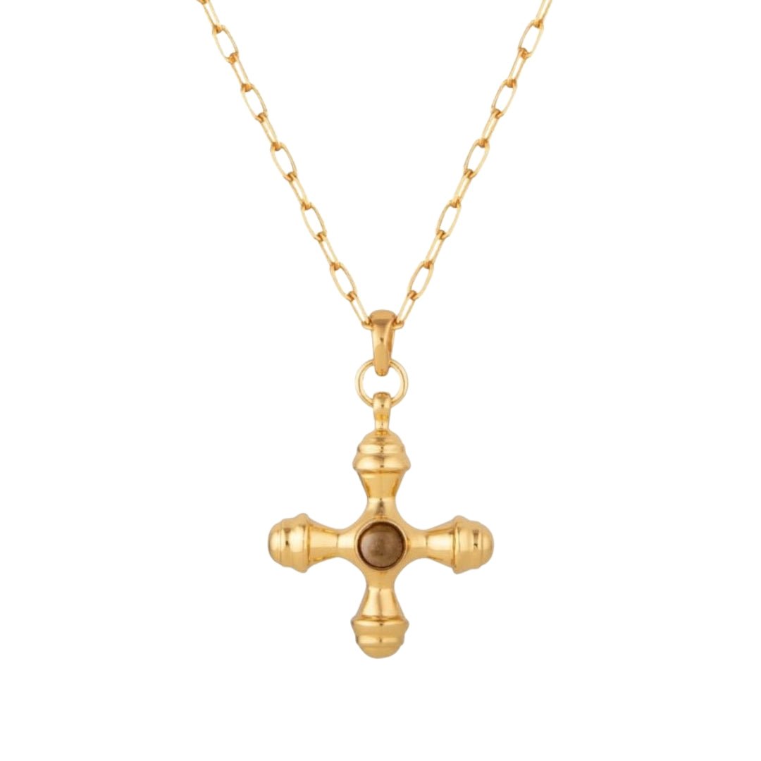 Cross Smokey Quartz Gold Necklace - Lulu B London - Timeless Jewellery
