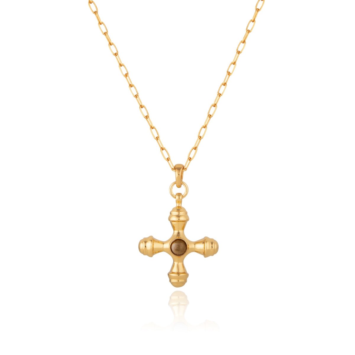 Cross Smoky Quartz Gold Necklace - Lulu B London - Timeless Jewellery