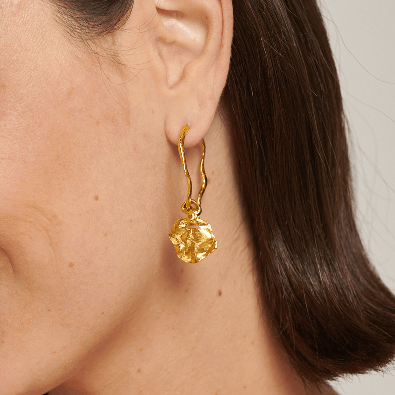 Crumpled Gold Hoop Earrings with Coin - Large - Lulu B Jewellery