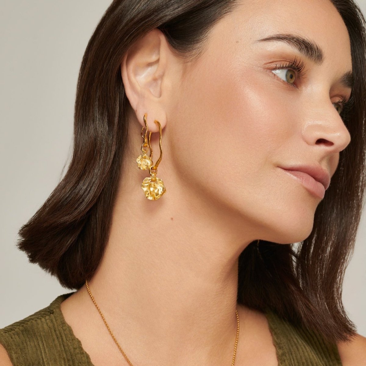 Crumpled Gold Hoop Earrings with Coin - Small - Lulu B Jewellery