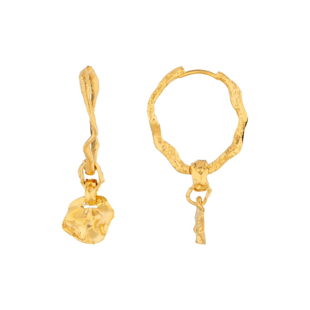 Crumpled Gold Hoop Earrings with Coin - Small - Lulu B Jewellery