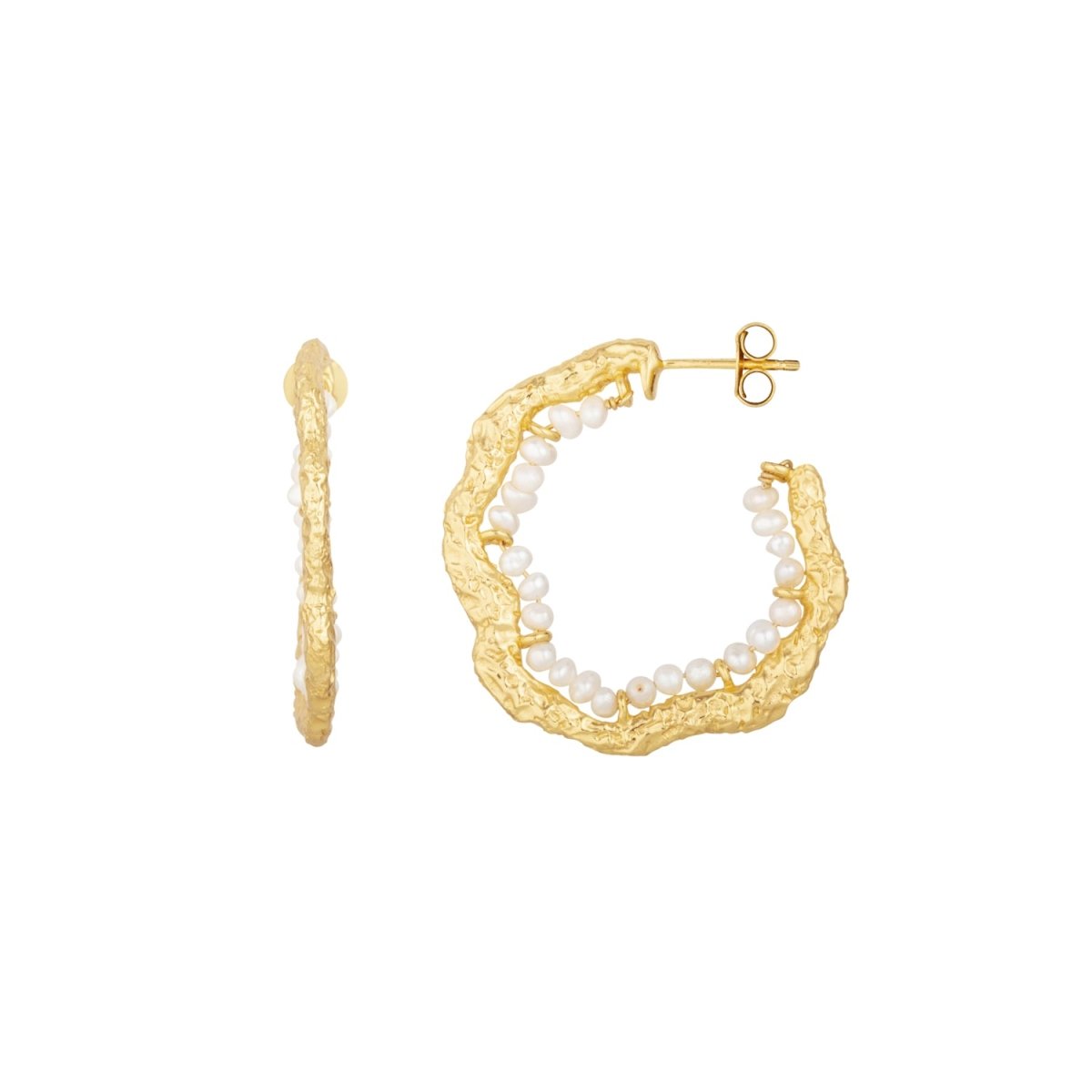 Crumpled Gold Pearl Hoop Earrings - Lulu B Jewellery