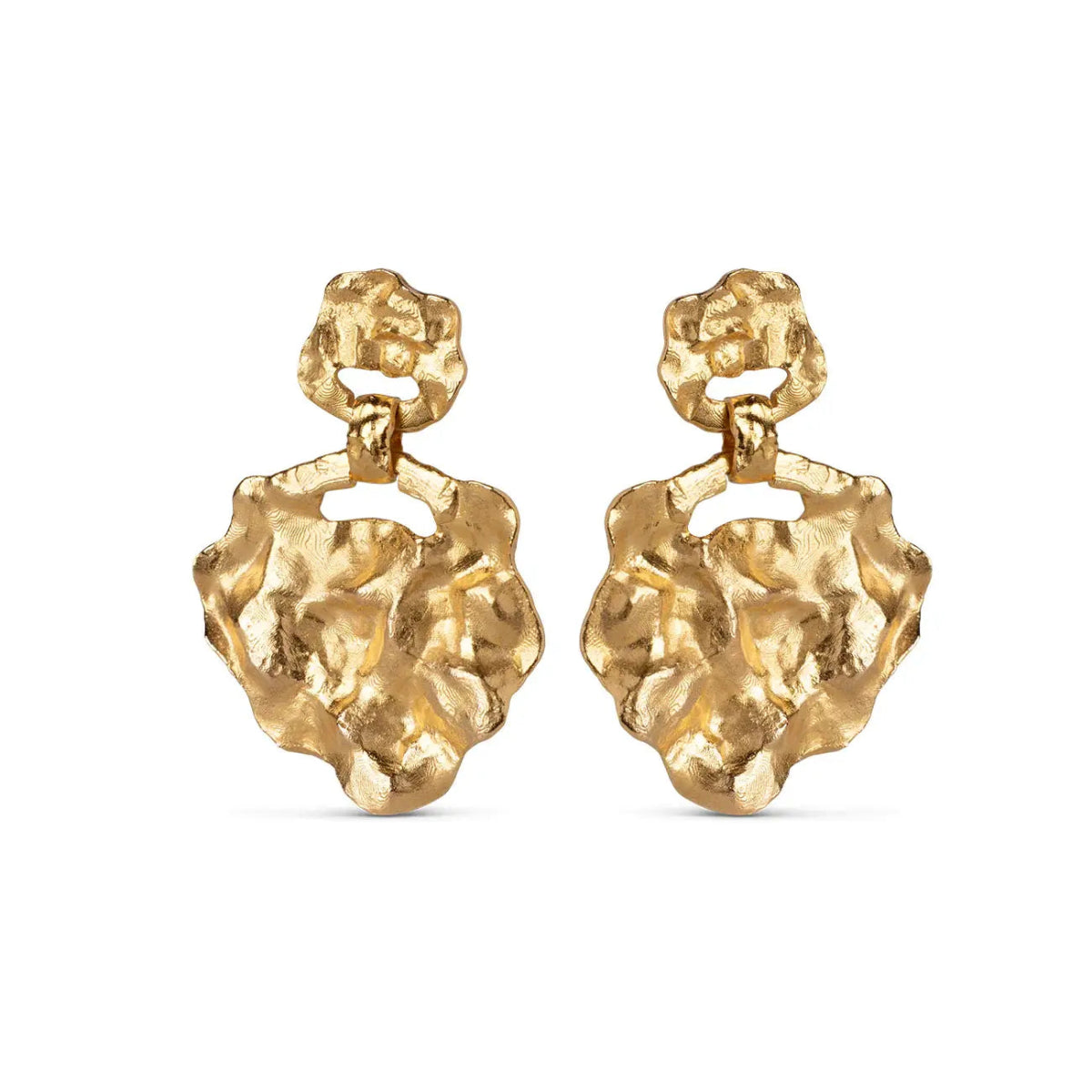 Crumpled Gold Stud Drop Large Earrings - Eloise - Lulu B Jewellery