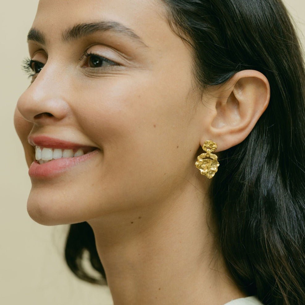 Crumpled Gold Stud Drop Small Earrings - Eloise - Lulu B Jewellery